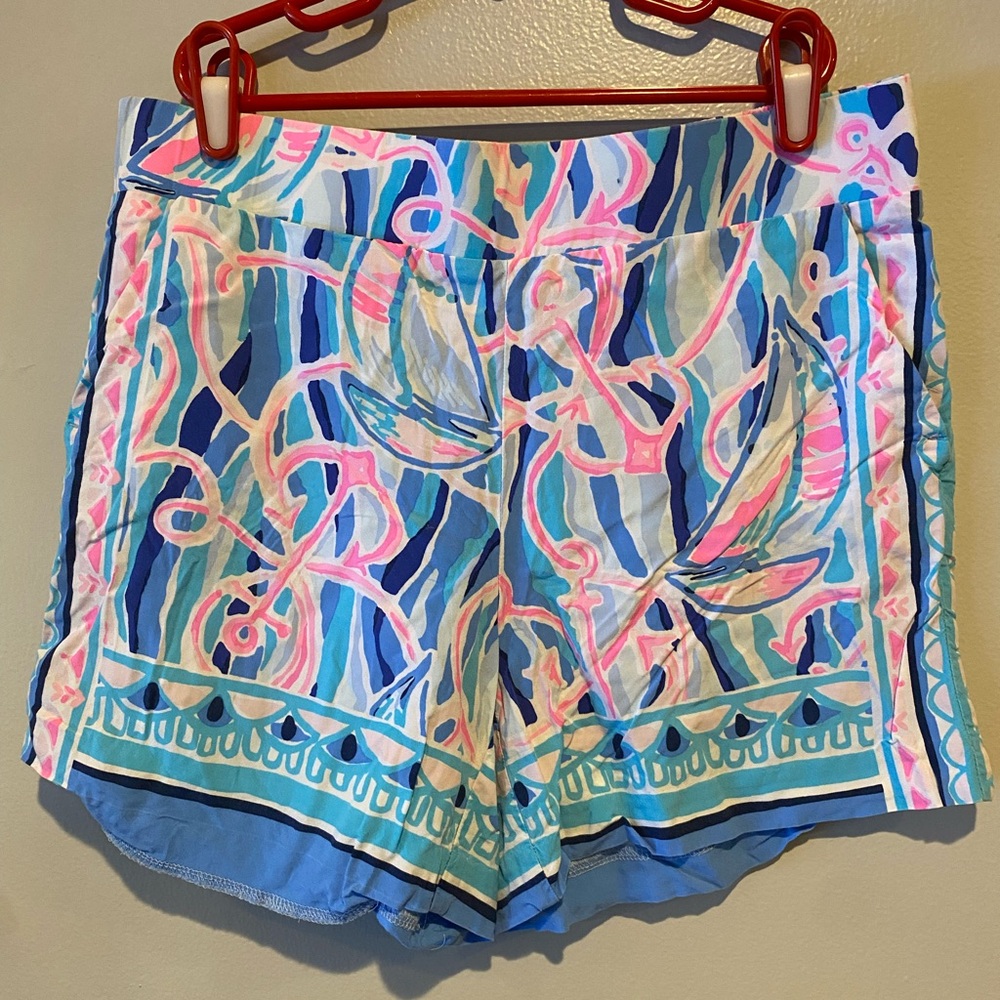 Lilly Pulitzer Floral Pull On Shorts Womens Small Blue Pink All Over Print AOP - Picture 4 of 14